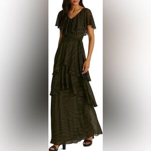 Lauren Ralph Lauren Green Ruffled Tiered Maxi Gown